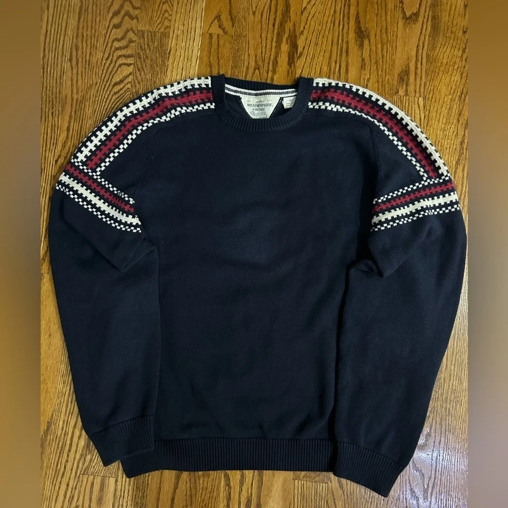Weatherproof Vintage Navy Fair Isle Cotton Crewneck Sweater Americana Men’s XL